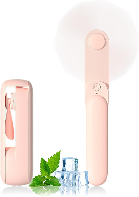 Portable Mini Folding Fan – USB Rechargeable Handheld Fan with 3 Speeds, Silent Operation, Compact & Lightweight for Travel, Makeup & Outdoor Use (Pink)