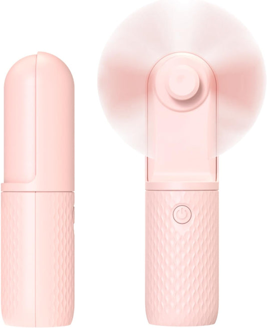 Mini Foldable Electric Fan – USB Rechargeable Handheld Fan with 3-Speed Settings, Silent Operation, Pocket-Sized Portable Cooling Fan for Travel, Makeup, and Office (Pink)