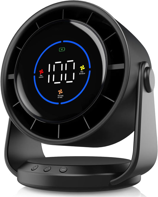 Smart Display Desk Fan with 100 Wind Speeds | Quiet Operation | Adjustable Angle | USB Rechargeable | LED Mode Display Fan (Black)