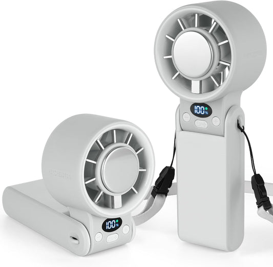 Smart Foldable Handheld Fan with Digital Display – 4000mAh Rechargeable Battery, Up to 20 Hours Runtime, Adjustable Wind Speeds – USB Personal Fan for Travel, Desk, Outdoor