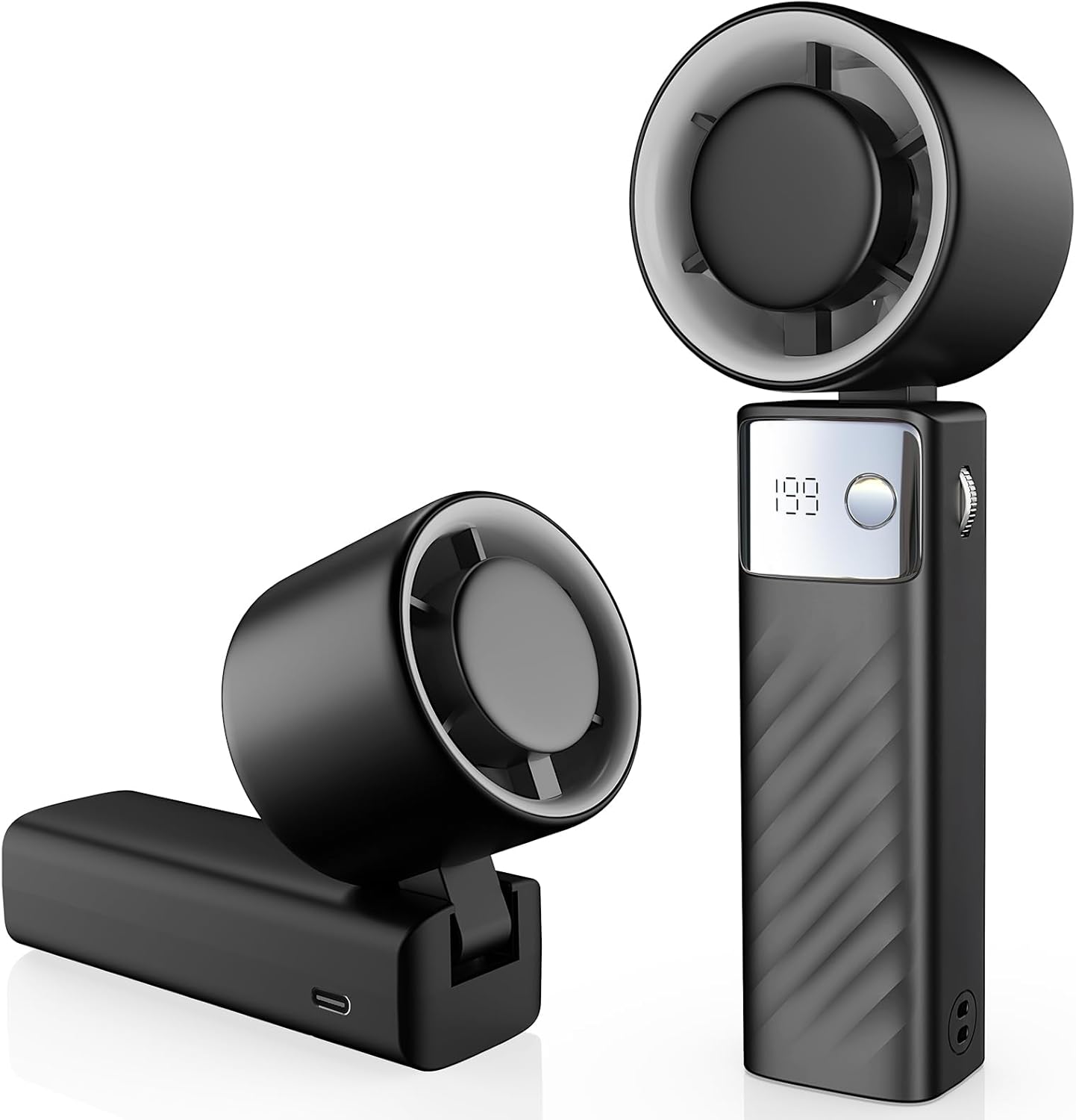 Foldable Mini Electric Fan with LED Display – Stepless Speed Control, USB Rechargeable, Portable Silent Desk & Handheld Fan for Office & Travel (Black)