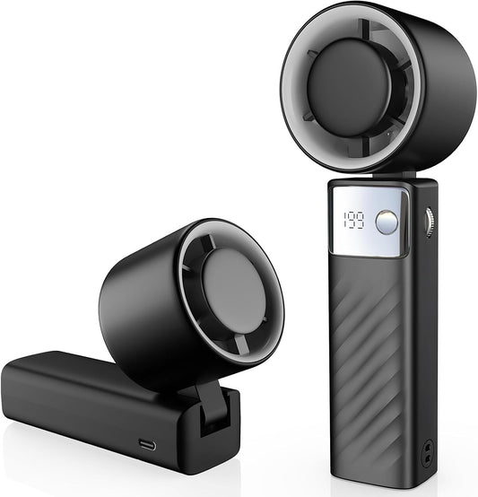 Foldable Mini Electric Fan with LED Display – Stepless Speed Control, USB Rechargeable, Portable Silent Desk & Handheld Fan for Office & Travel (Black)