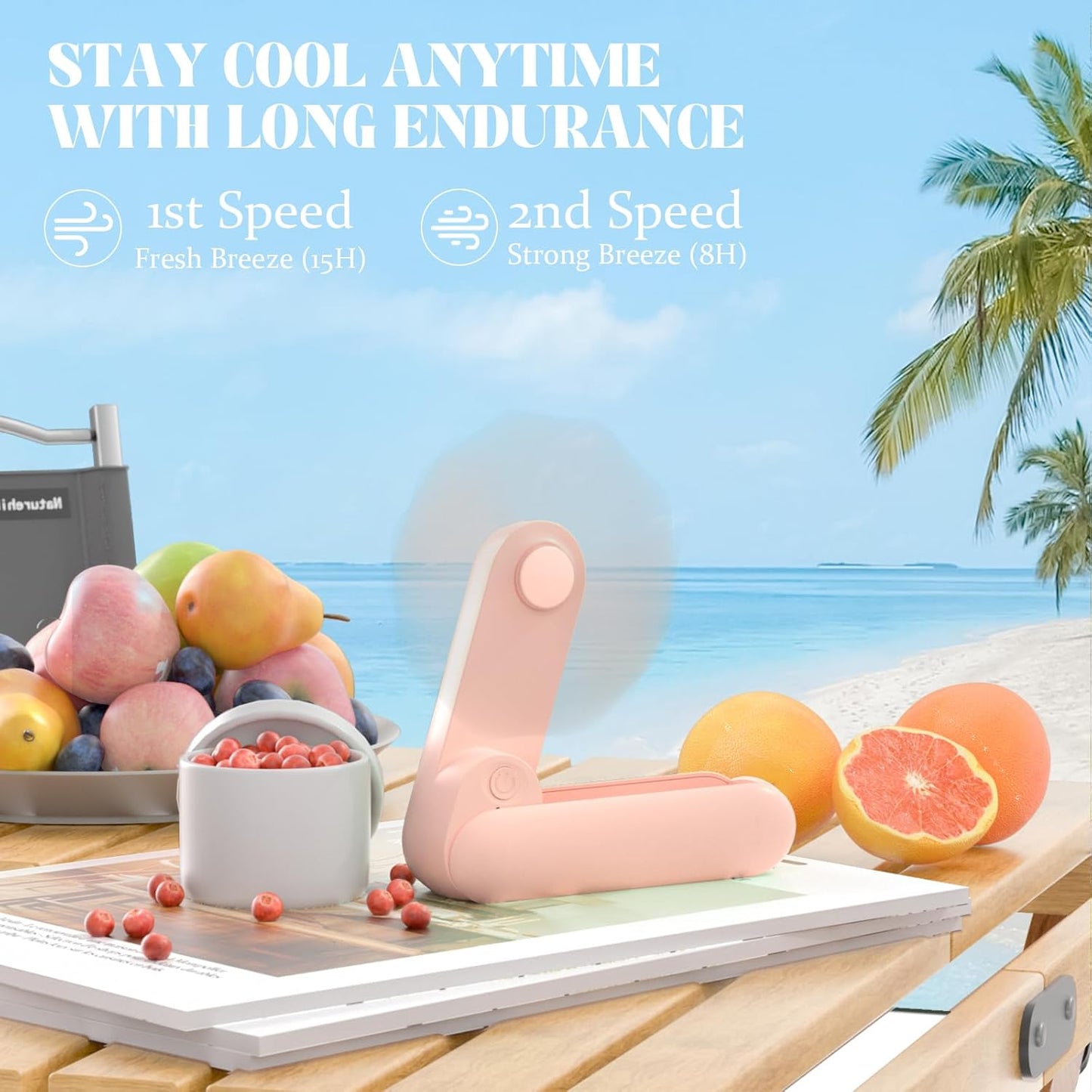 Portable Mini Folding Fan – USB Rechargeable Handheld Fan with 3 Speeds, Silent Operation, Compact & Lightweight for Travel, Makeup & Outdoor Use (Pink)