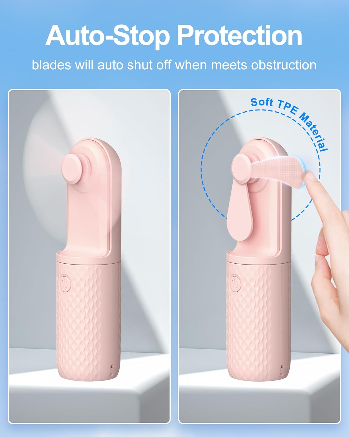 Mini Foldable Electric Fan – USB Rechargeable Handheld Fan with 3-Speed Settings, Silent Operation, Pocket-Sized Portable Cooling Fan for Travel, Makeup, and Office (Pink)