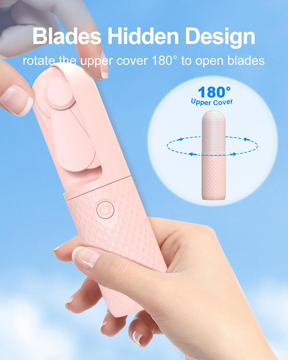 Mini Foldable Electric Fan – USB Rechargeable Handheld Fan with 3-Speed Settings, Silent Operation, Pocket-Sized Portable Cooling Fan for Travel, Makeup, and Office (Pink)
