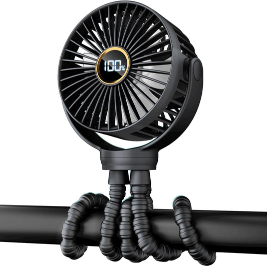 360° Rotating Octopus Tripod Portable Fan – USB Rechargeable, Strong Wind, Silent Operation – Flexible Grip Mini Fan for Stroller, Car, Desk, Camping & More