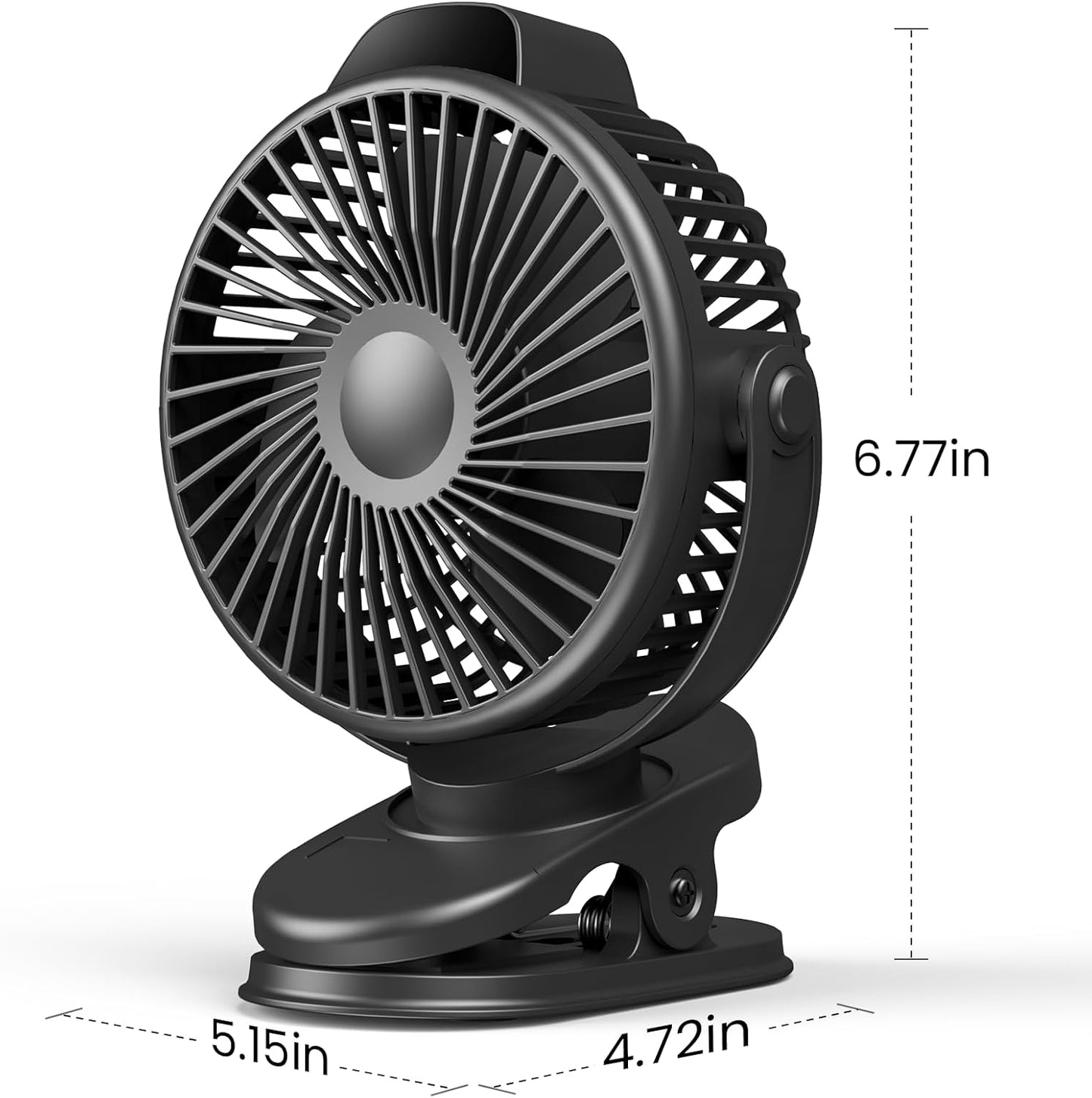 Clip-On Electric Fan with Adjustable Angle | USB Rechargeable Portable Quiet Fan | Ideal for Desk, Baby Crib, Camping, Car Use | 6.77-Inch Strong Wind Design (Black)