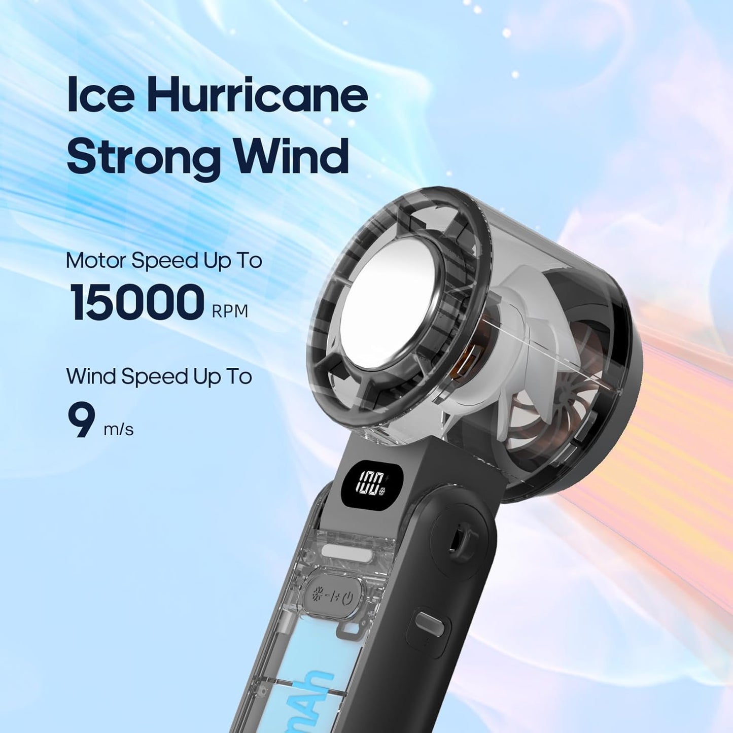 Portable Foldable Handheld Fan with LCD Display | 4000mAh Rechargeable Battery | 6.81-Inch Compact Size | 6-Speed Settings | Silent Operation USB Fan