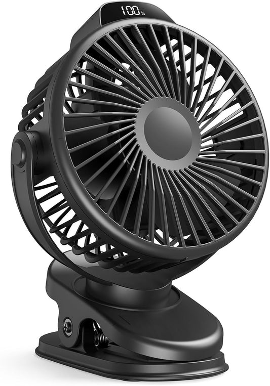 Clip-On Electric Fan with Adjustable Angle | USB Rechargeable Portable Quiet Fan | Ideal for Desk, Baby Crib, Camping, Car Use | 6.77-Inch Strong Wind Design (Black)