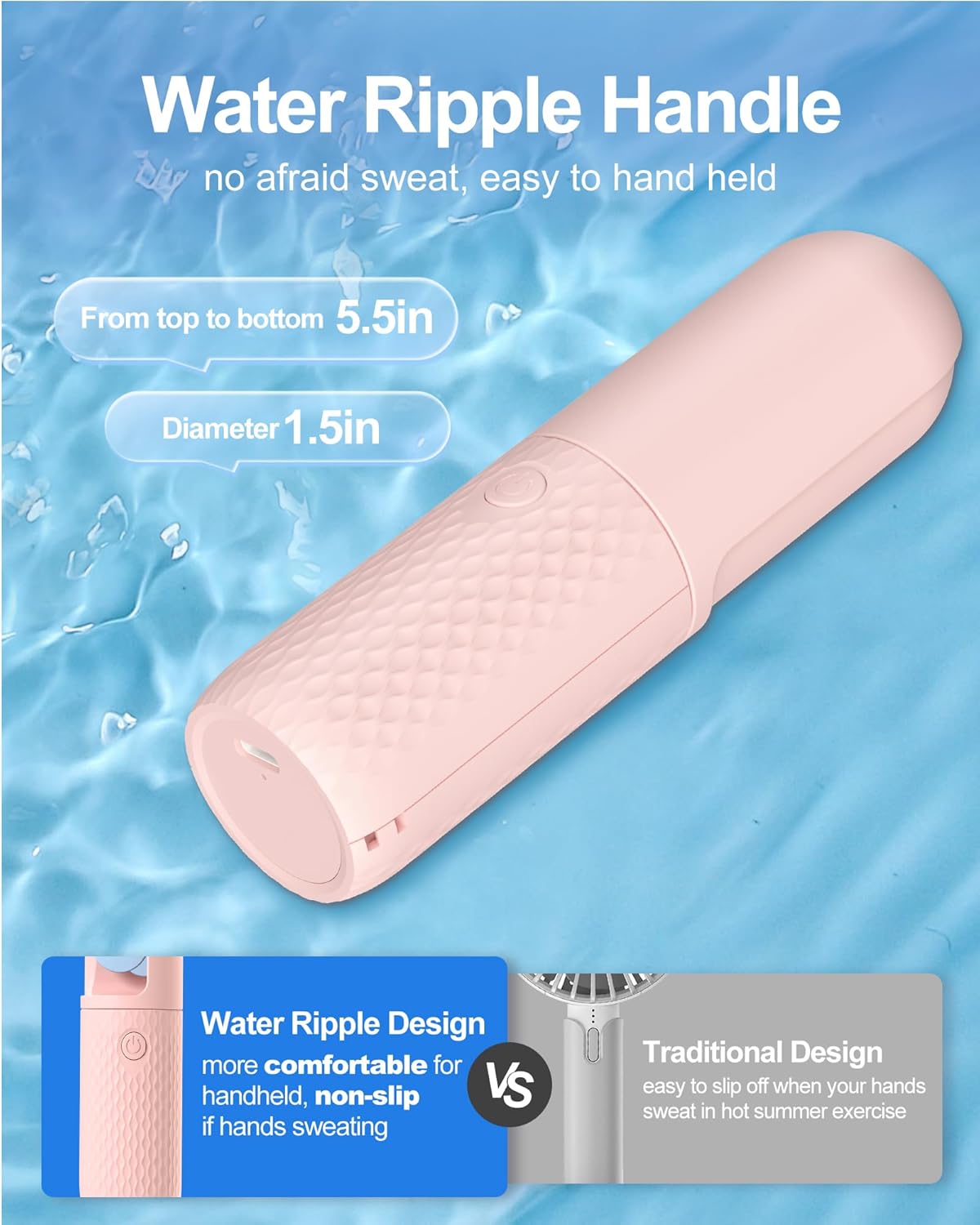 Mini Foldable Electric Fan – USB Rechargeable Handheld Fan with 3-Speed Settings, Silent Operation, Pocket-Sized Portable Cooling Fan for Travel, Makeup, and Office (Pink)