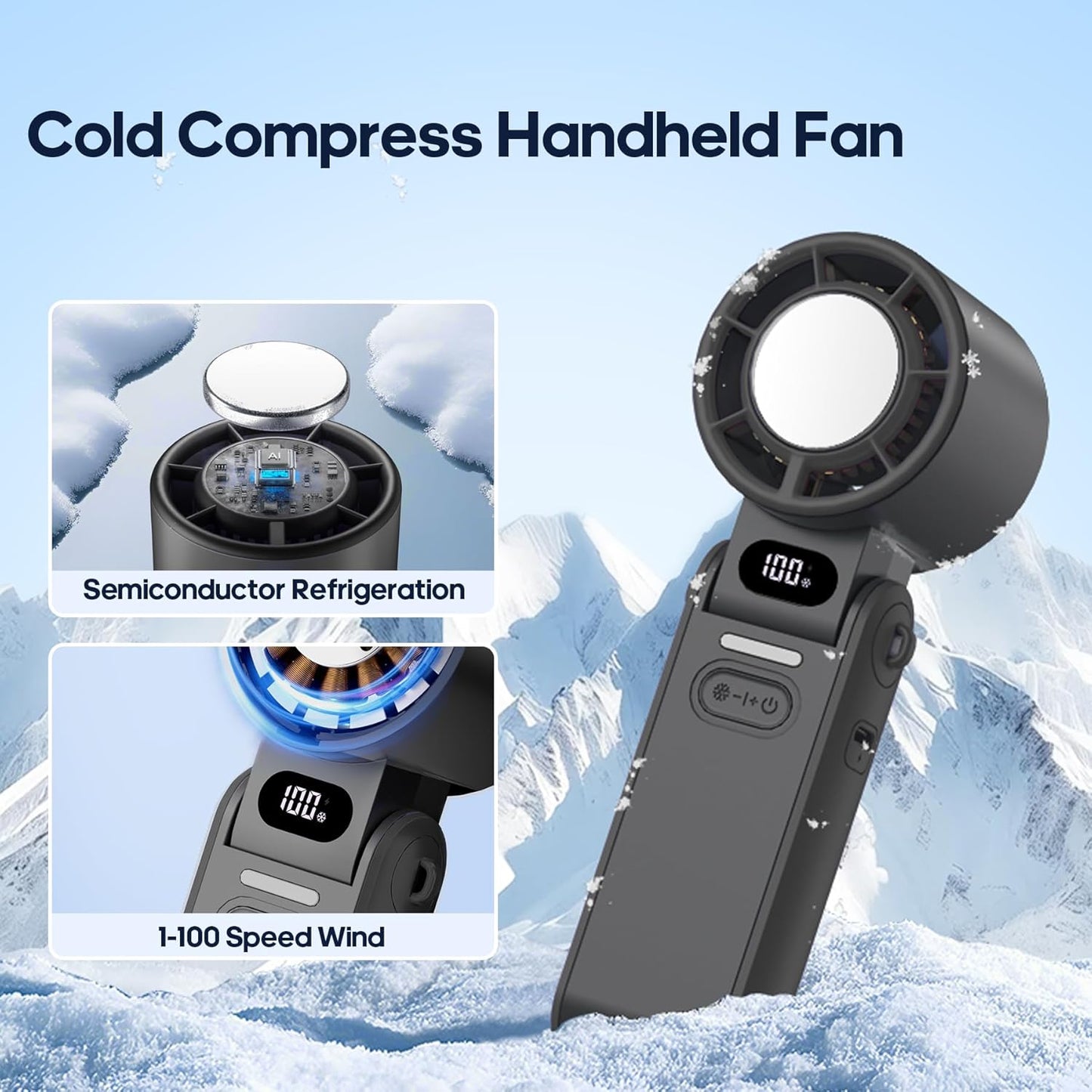 Portable Foldable Handheld Fan with LCD Display | 4000mAh Rechargeable Battery | 6.81-Inch Compact Size | 6-Speed Settings | Silent Operation USB Fan