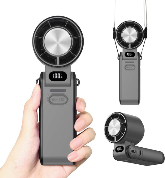 Portable Foldable Handheld Fan with LCD Display | 4000mAh Rechargeable Battery | 6.81-Inch Compact Size | 6-Speed Settings | Silent Operation USB Fan