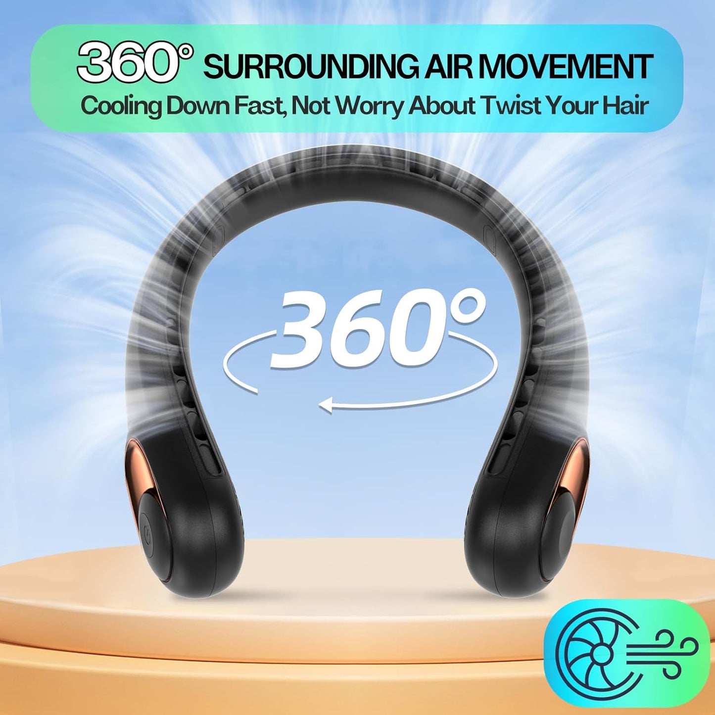 Bladeless Neck Fan with LED Display – Hands-Free Wearable USB Rechargeable Fan | Adjustable Speed & 360° Surround Airflow | Portable Quiet Cooling for Sports, Commuting & Summer