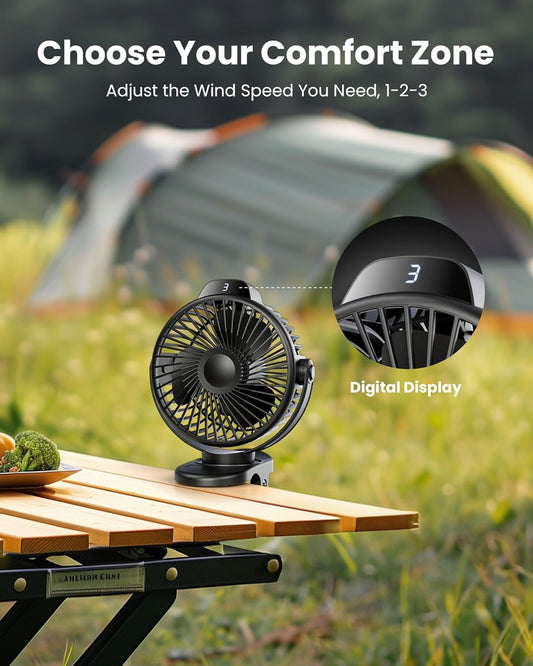 Clip-On Electric Fan with Adjustable Angle | USB Rechargeable Portable Quiet Fan | Ideal for Desk, Baby Crib, Camping, Car Use | 6.77-Inch Strong Wind Design (Black)