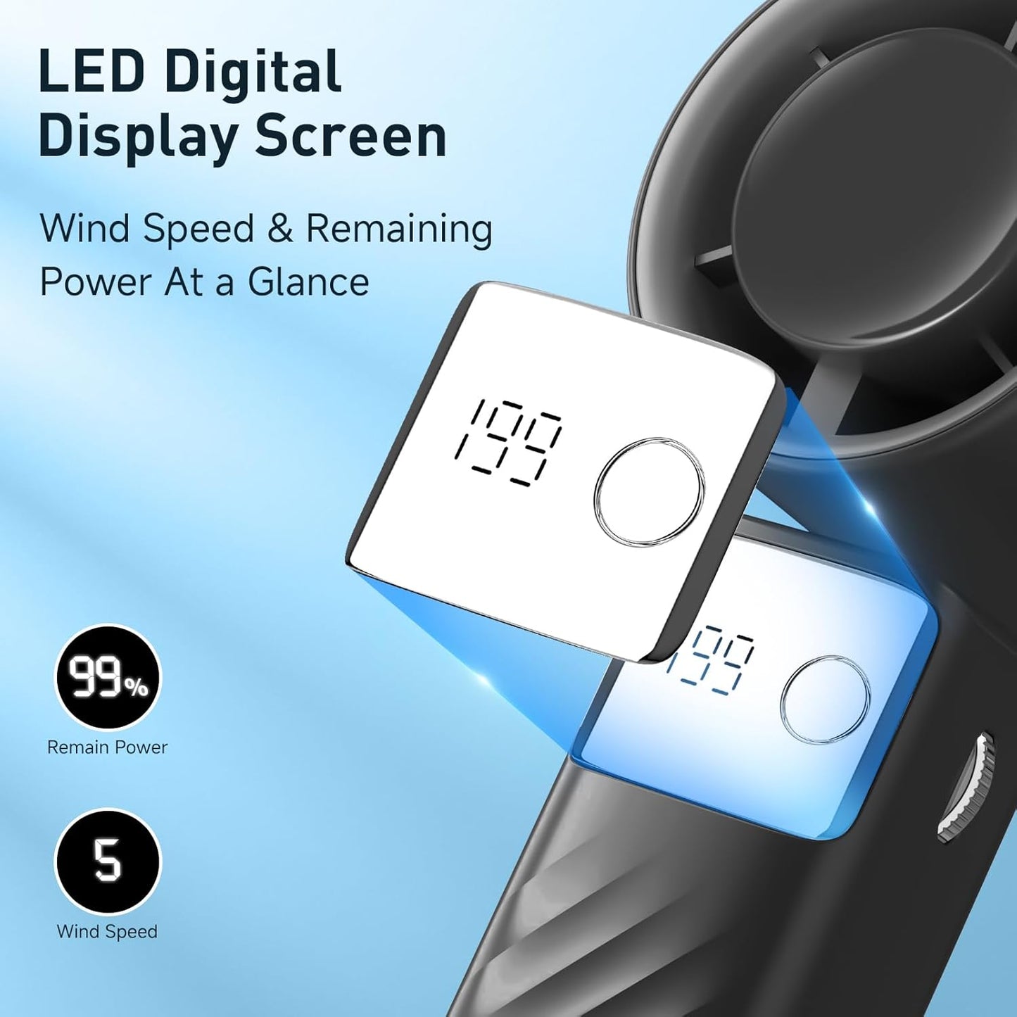 Foldable Mini Electric Fan with LED Display – Stepless Speed Control, USB Rechargeable, Portable Silent Desk & Handheld Fan for Office & Travel (Black)