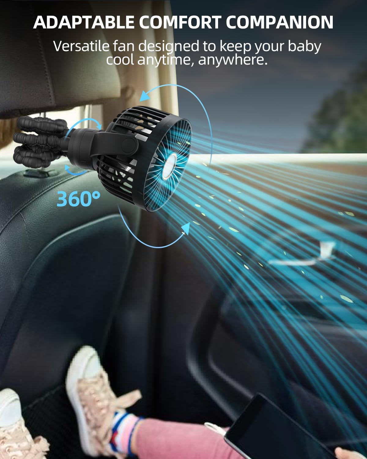 360° Rotating Octopus Tripod Portable Fan – USB Rechargeable, Strong Wind, Silent Operation – Flexible Grip Mini Fan for Stroller, Car, Desk, Camping & More
